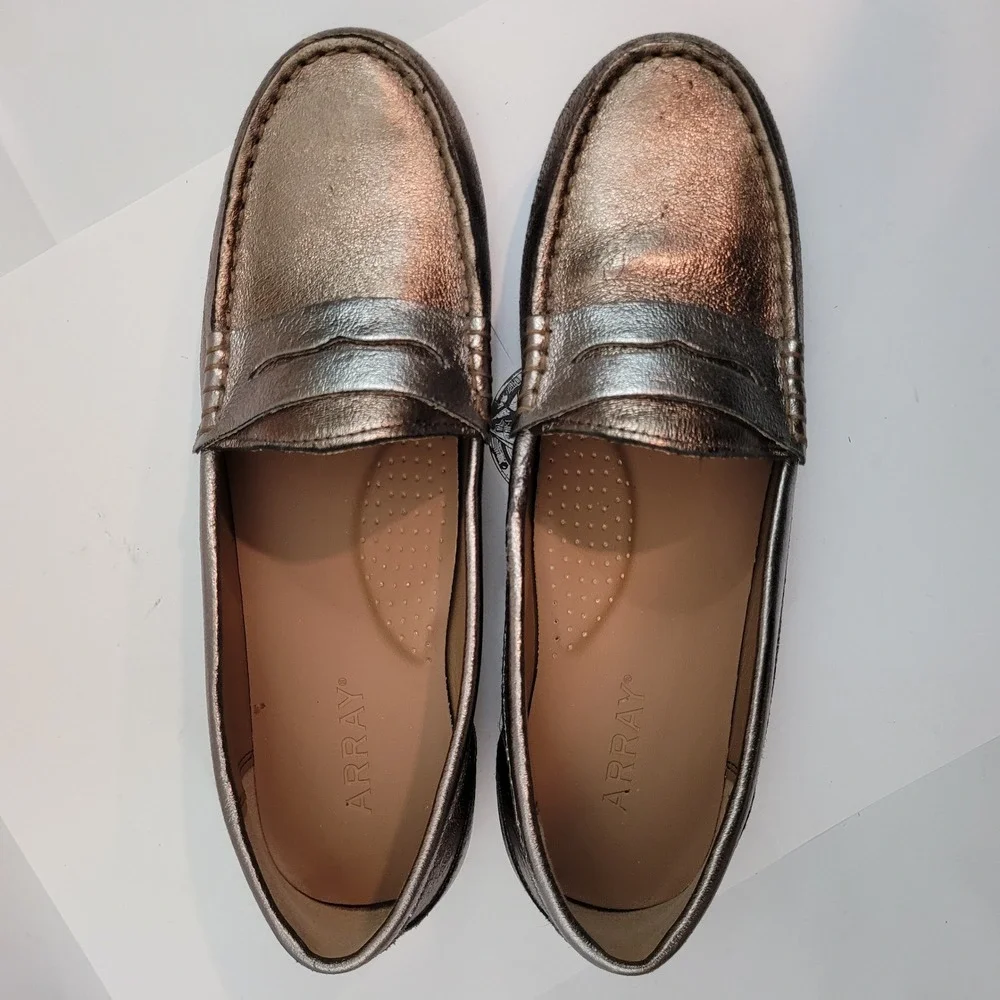 Array Penny Loafer Womens 7.5N Metallic Bronze Leather Slip On 1185920 Gold